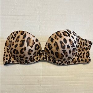 PINK Kohl's 38B Wild Leopard Print Strapless Bra Underwire Lined Push-Up Brown